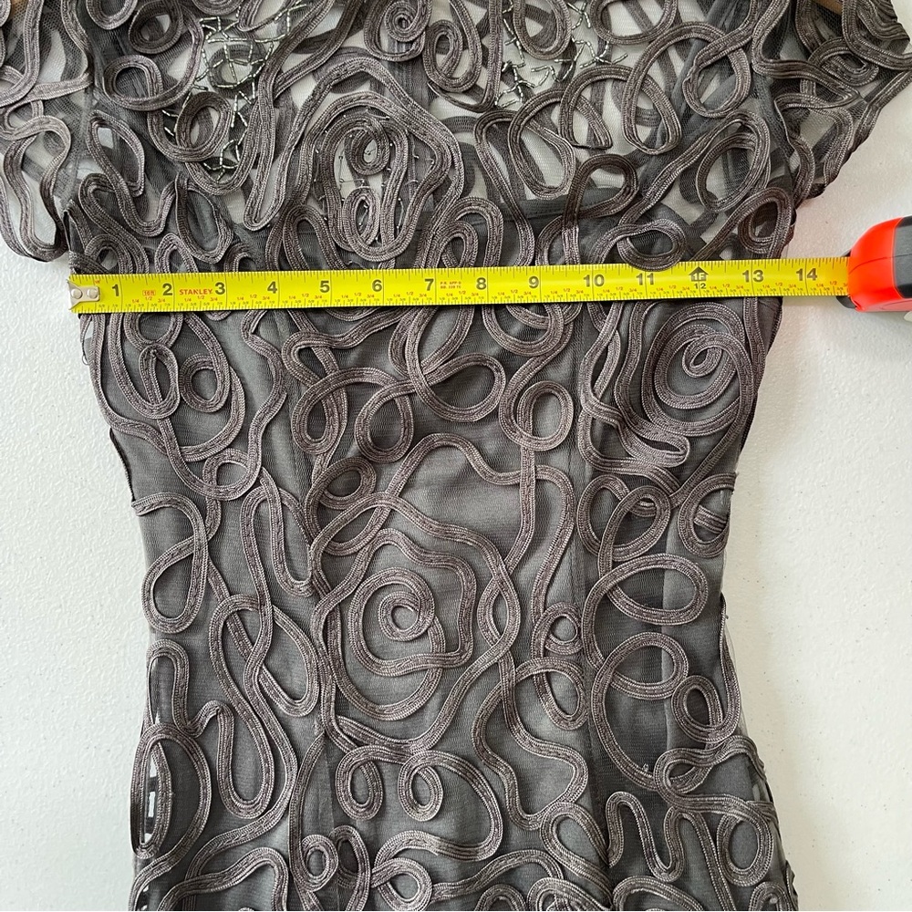 Anny Lee Gray Swirl Appliqué Short Sleeve Fitted Long Gown XS - Picture 12 of 15